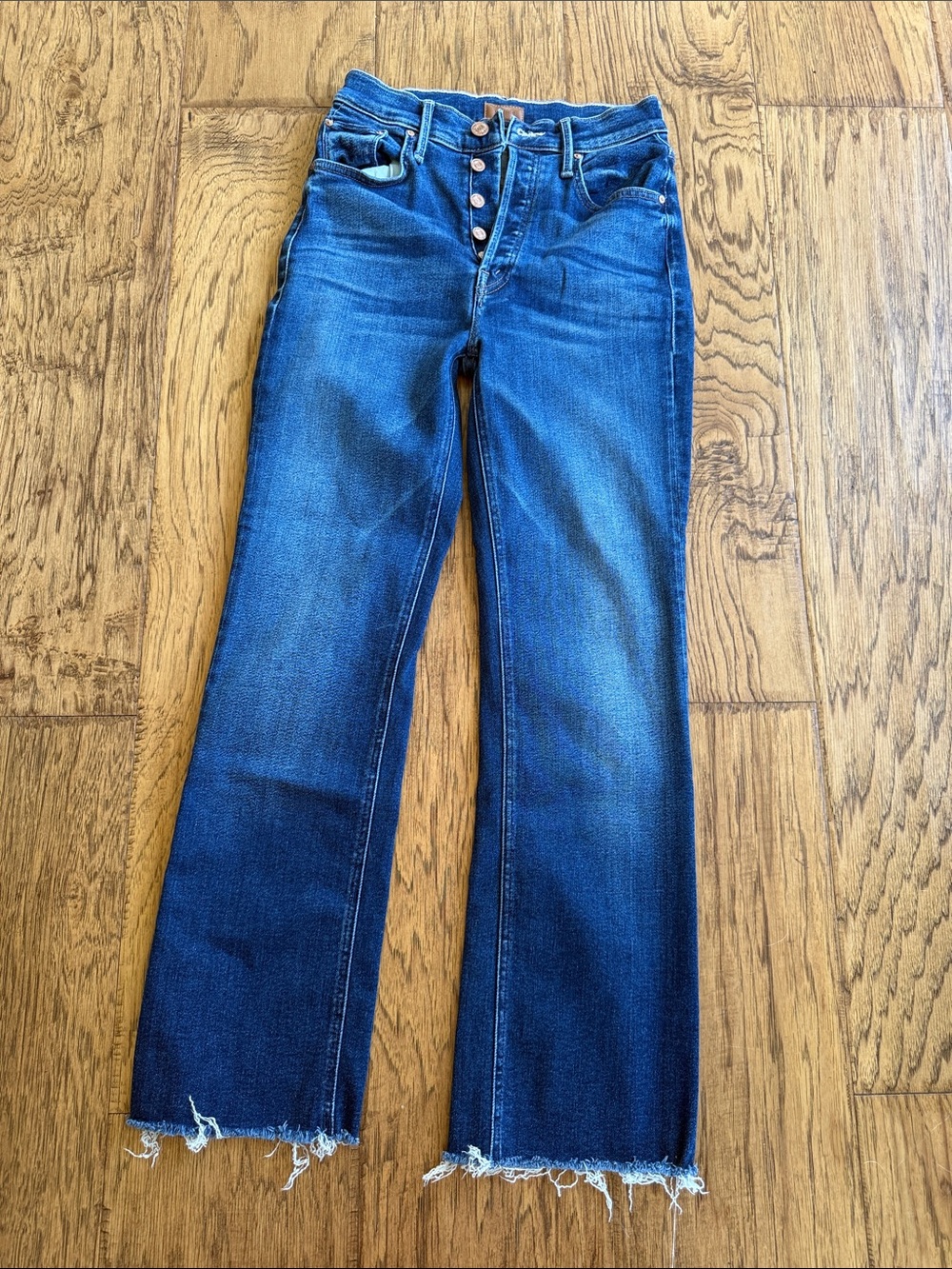 MOTHER High Rise Button Fly Raw Hem Jeans Blue Size 24